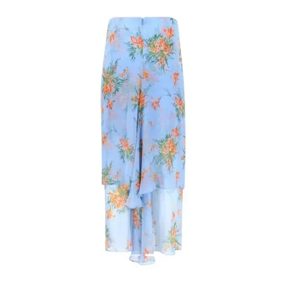 Veronica Beard Sira Floral Ruffle Silk Chiffon Skirt Blue Oasis Multi Size 8 - Picture 4 of 7
